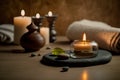AI Generative image, spa accessory composition set in spa hotel wellness center Royalty Free Stock Photo