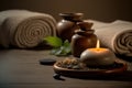 AI Generative image, spa accessory composition set in spa hotel wellness center Royalty Free Stock Photo