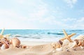 Ai generative. Summer beach with strafish and shells Royalty Free Stock Photo