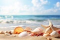Ai generative. Summer beach with strafish and shells Royalty Free Stock Photo