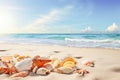 Ai generative. Summer beach with strafish and shells Royalty Free Stock Photo
