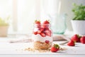 Ai generative. Jar of strawberry yogurt with granola