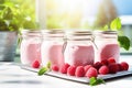 Ai generative. Jars of raspberry yogurt