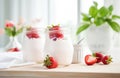 Ai generative. Jars of strawberry yogurt
