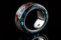 Ai Generative Jewelry wedding ring on a black background. Luxury jewelry