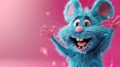 Joyful blue furry creature with pink details in a festive mood. Royalty Free Stock Photo