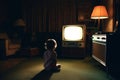 Ai Generative Little girl sitting on the floor in front of an old television