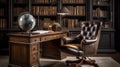 Ai Generative Luxury library interior with bookshelf and leather armchair