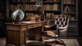 Ai Generative Luxury library interior with bookshelf and leather armchair