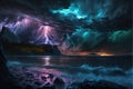 Thunderstorm over an ocean generated by ai