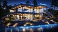 modern illuminated family home with a pool