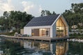 ai generative modern minimalist house floating on water