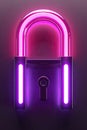 Neon pink padlock on a purple background with a modern look. Royalty Free Stock Photo