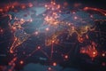 ai generative network of digital lines over a world map between continents connections