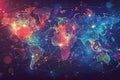 ai generative network of digital lines over a world map between continents connections