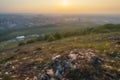 AI generative panoramic image of big city suburbs covered with piles of garbage