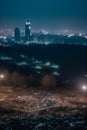 AI generative panoramic image of big city suburbs covered with piles of garbage