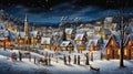 AI Generative. People gathering in a Snowy Village in village on christmas eve