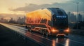 AI Generative photo of Advanced High-Tech Concept: Big Semi Truck with Cargo Trailer Drives