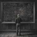 AI Generative photo of man at an enormous chalkboard writing lots of math