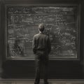 AI Generative photo of man at an enormous chalkboard writing lots of math