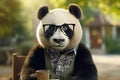 AI Generative. Photo of a panda bear wearing a glassesand scarf Royalty Free Stock Photo