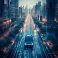 AI Generative photo of Self-driving car navigating through a cityscape