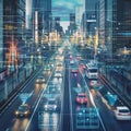 AI Generative photo of Self-driving car navigating through a cityscape