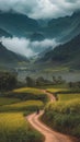 AI generative photography, In this enchanting spring scene,rice terraces