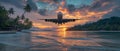 AI generative photography Landscape,airplanes,fly on island sea beach Royalty Free Stock Photo