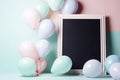 AI generative. Picture frame and colorful balloons, happy birthday, celebrate, valentine