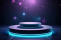 Ai Generative Podium and lighting, Stage Podium Scene for Award Ceremony on blue Background, 3d render Royalty Free Stock Photo