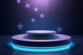 Ai Generative Podium and lighting, Stage Podium Scene for Award Ceremony on blue Background, 3d render Royalty Free Stock Photo