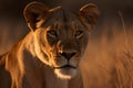 Ai Generative Portrait of a lioness in the forest. Wildlife scene from nature. Lioness in the jungle
