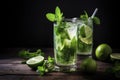 AI GENERATIVE, Refreshing summer alcoholic cocktail mojito with ice, fresh mint and lime