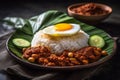 Ai Generative Rice with curry paste and fried egg, Thai traditional food