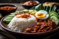 Ai Generative Rice with curry paste and fried egg, Thai traditional food