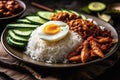 Ai Generative Rice with curry paste and fried egg, Thai traditional food