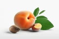 Ai Generative Ripe apricots with leaves isolated on a white background Royalty Free Stock Photo