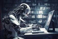 AI generative. Robot Working On Laptop