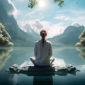 AI-generative: Serene Meditation by the Paradise Lake