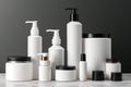 Ai Generative Set of cosmetic products on grey background. Mockup for branding design
