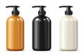 a set of plastic bottles with pumps for lotion, cream or shampoo, highlighted on a white background Royalty Free Stock Photo