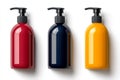 a set of plastic bottles with pumps for lotion, cream or shampoo, highlighted on a white background Royalty Free Stock Photo
