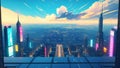 Futuristic Data Center Overlooking Cityscape at sunset ai generative