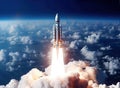 Ai generative. Space shuttle launch in outer space Royalty Free Stock Photo