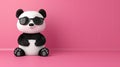 Stylish panda with black sunglasses on pink background.
