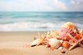 Ai generative. Summer beach with strafish and shells Royalty Free Stock Photo