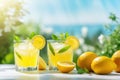 Ai generative. Summer citrus lemonade in pearl glasses, sunny day