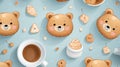 AI generative Teddy bear cookies seemless pattern design pastel color background